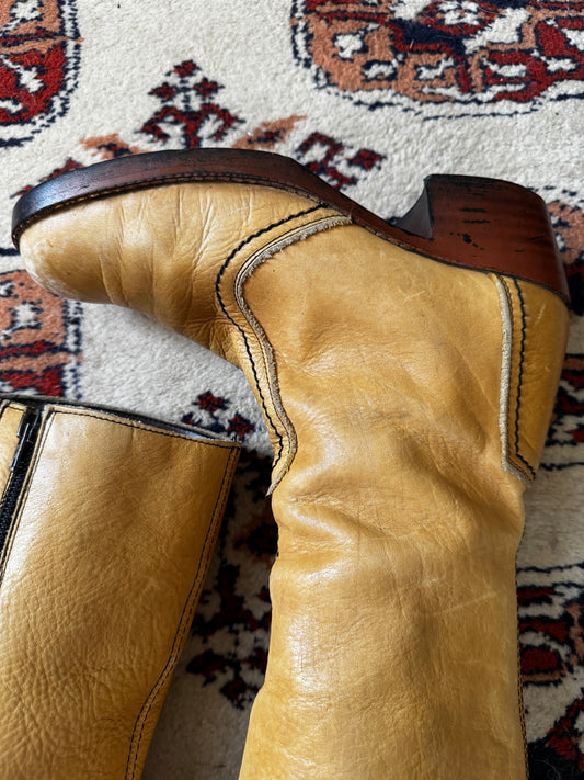 70s Butterscotch Leather Knee High Boots (9)