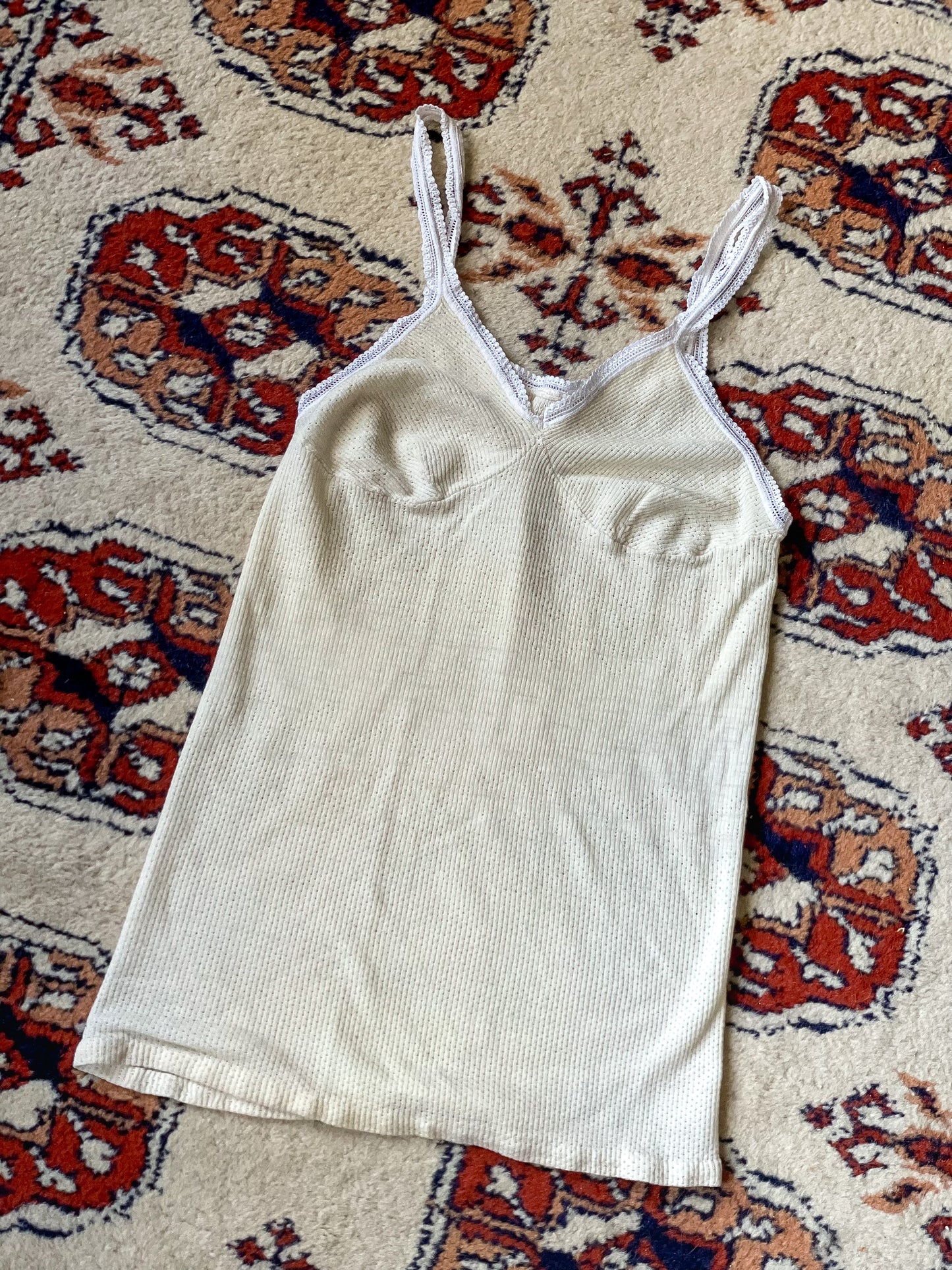 Vintage 70s Pointelle Cream Camisole Tank Top (XS)