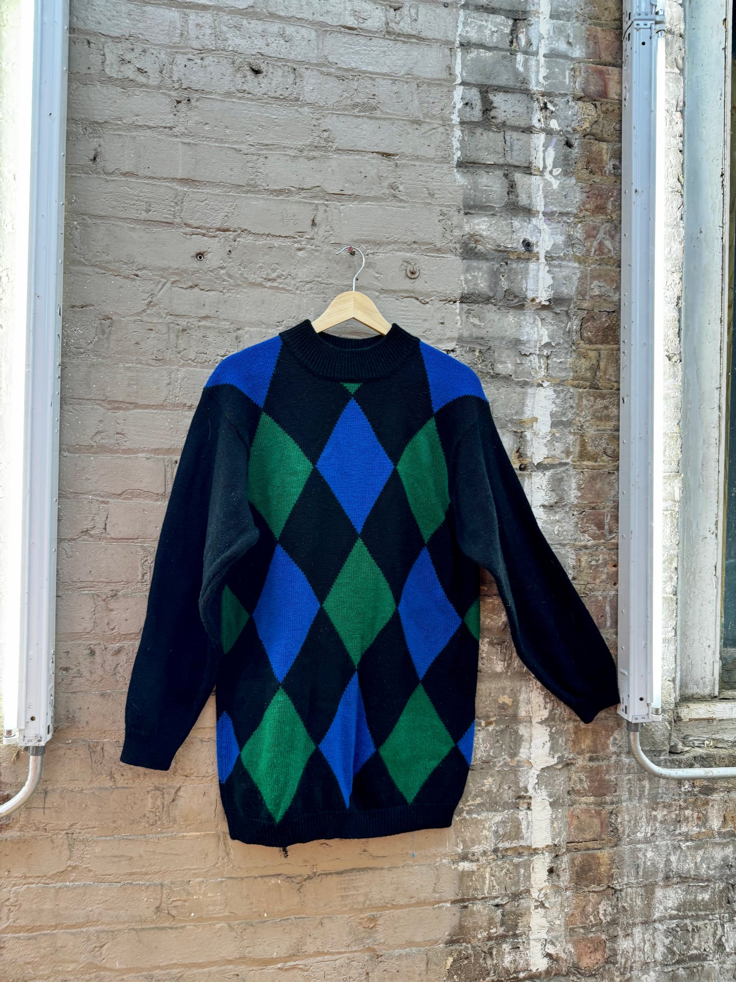 80s Color Block Harlequin Knit Micro Mini Sweater/Dress (M)