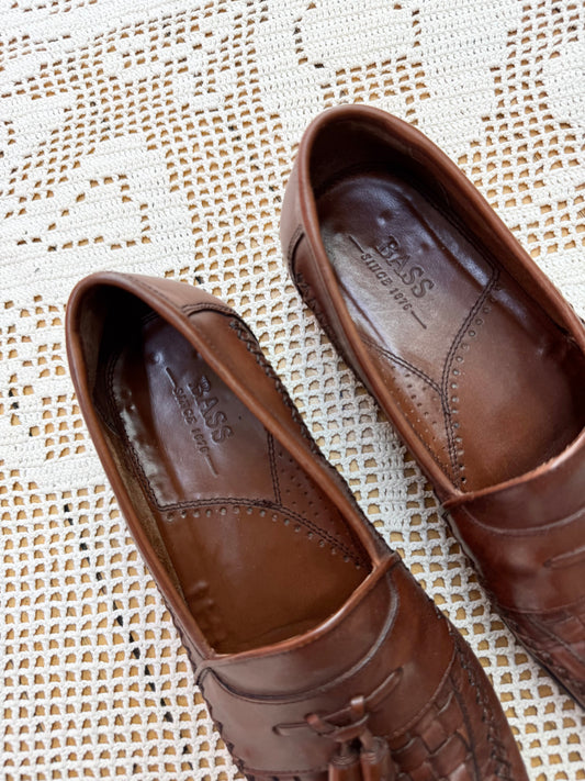 Vintage Bass Brown Lattice Weave Loafers (M9.5)