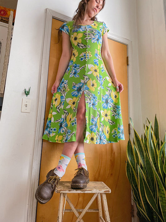 90’s Ribbed Floral Maxi Dress (S-M)