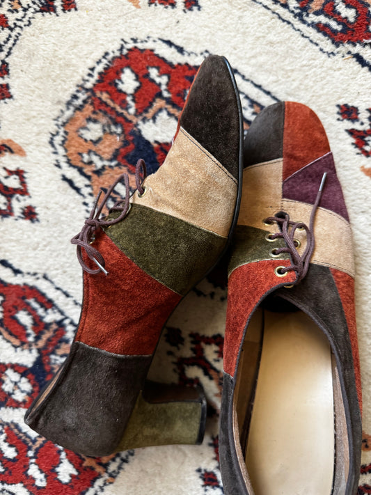 Vintage 60s suede patchwork heeled laceups (9)