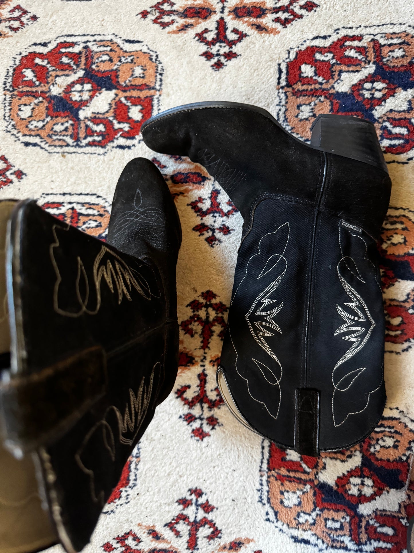 Vintage 80s Denim & Suede Heeled Cowboy Boots (8.5)