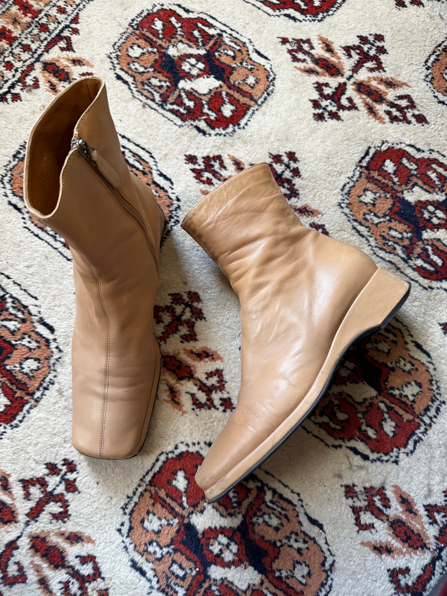 Vintage Soft Leather Square Toe Ankle Boots (10)