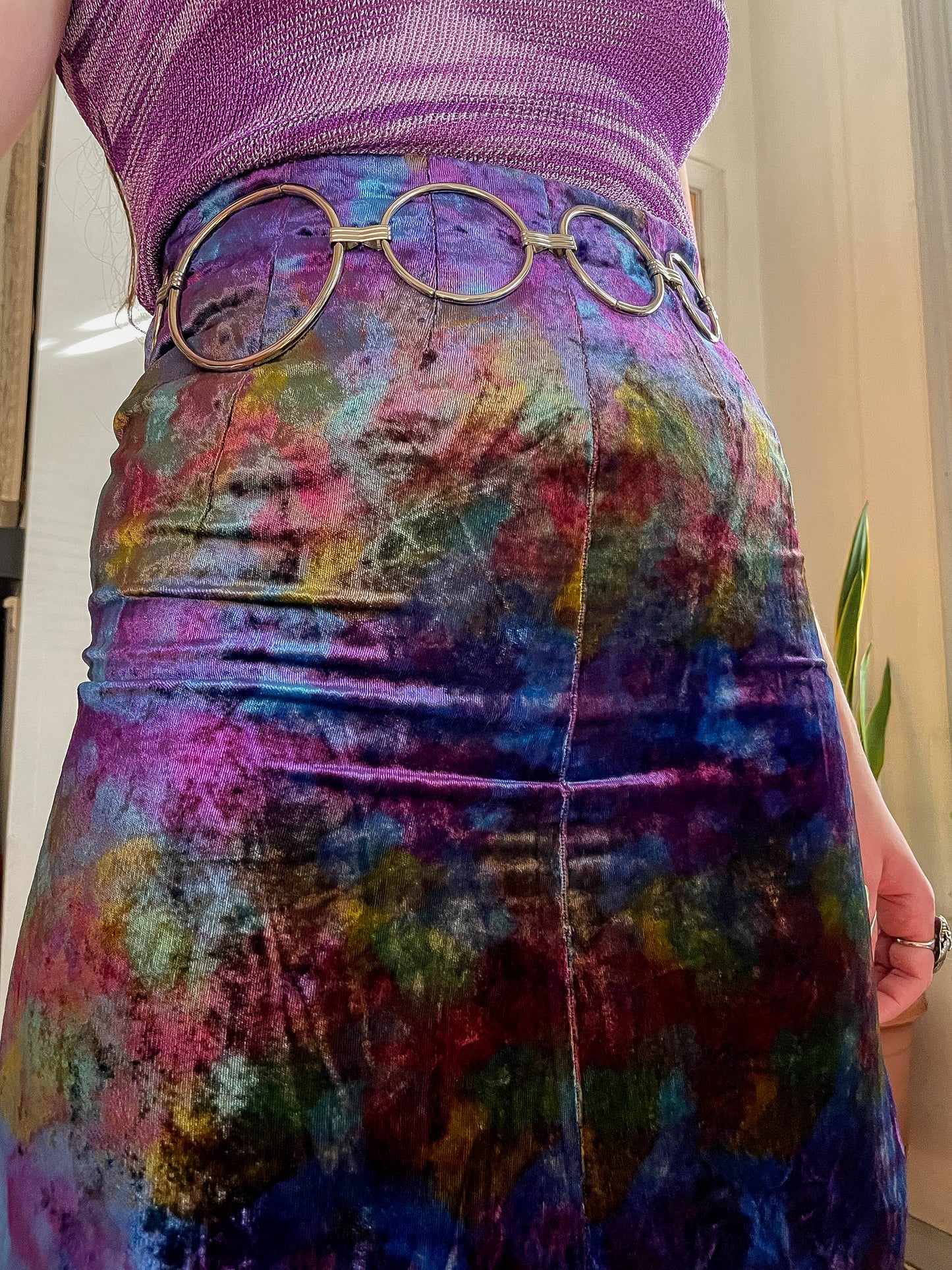 90s Crushed Velvet Iridescent Maxi Skirt (S)