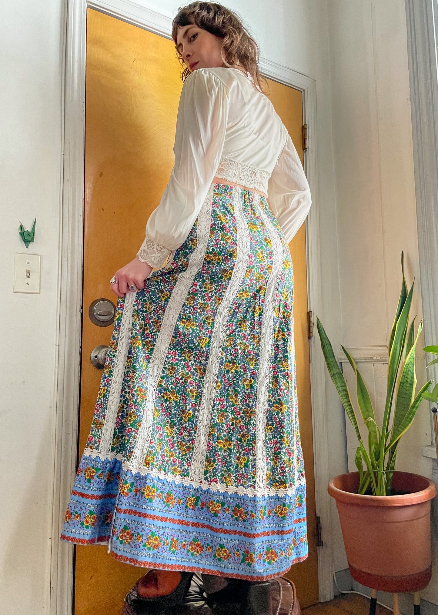 70s Mr. Hank Lace Cut Out Maxi Skirt (XS-M)