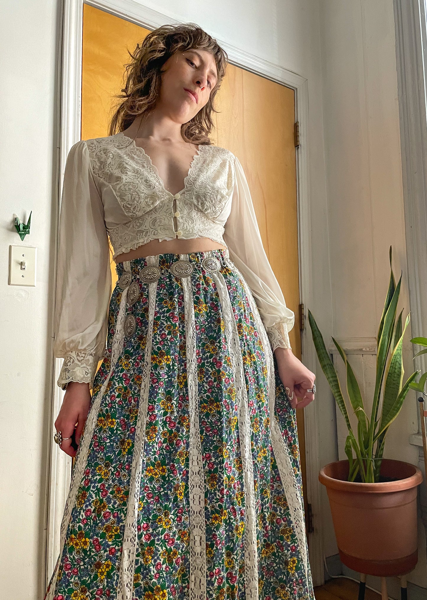 70s Mr. Hank Lace Cut Out Maxi Skirt (XS-M)