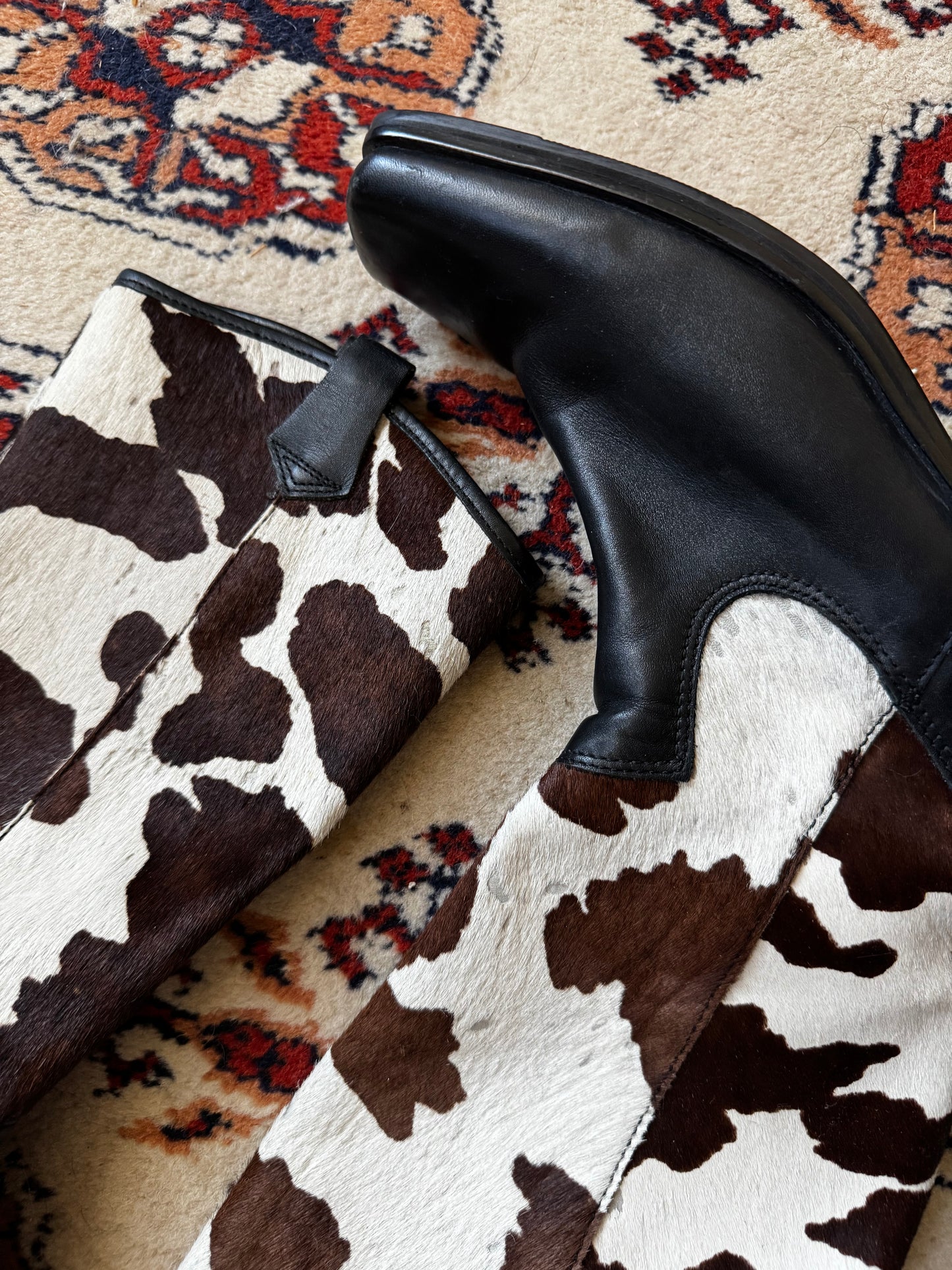 Vintage 90s Cow Print Pony Hair Knee High Boots (9)