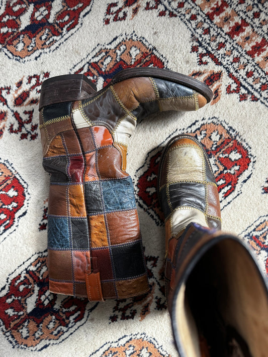 INSANE Rare 70s/80s Larry Mahan Patchwork Cowboy Boots (W9.5/M8)