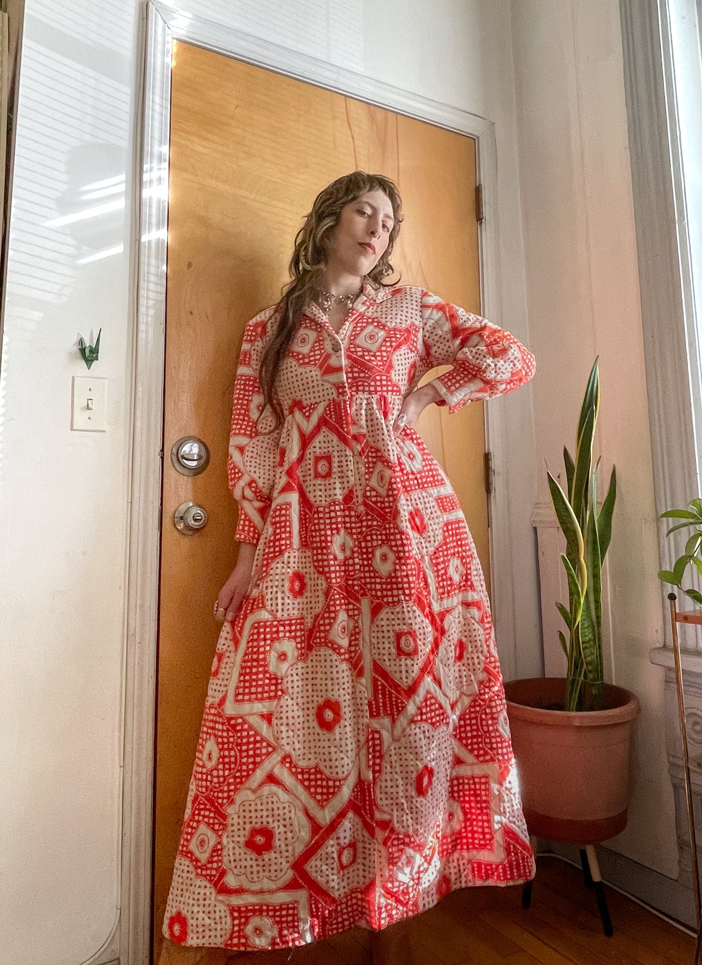 70s Trippy Quilted House Dress (XS-S)