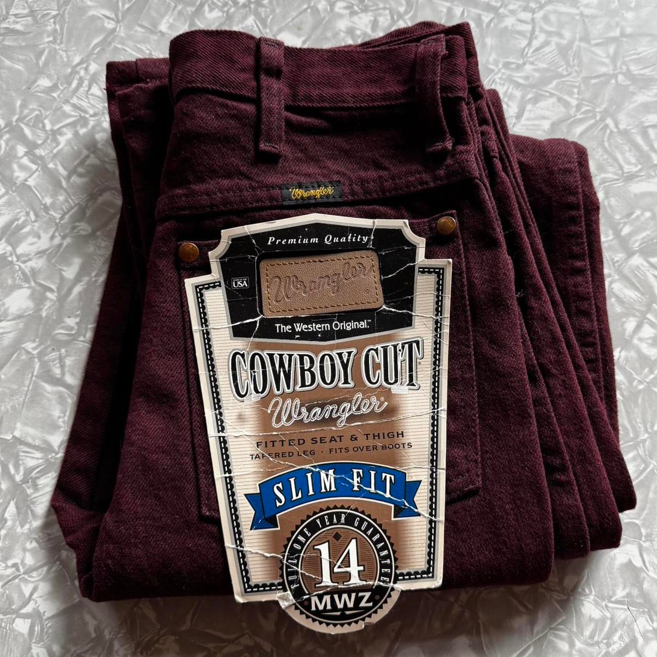 Vintage 80s Deadstock Deep Burgundy Wrangler Jeans (26/27”W)