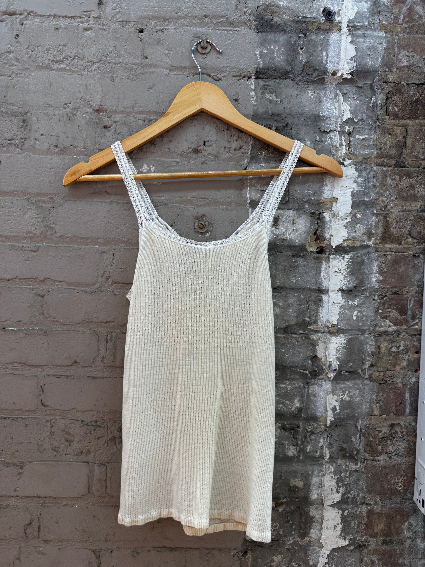 Vintage 70s Pointelle Cream Camisole Tank Top (XS)