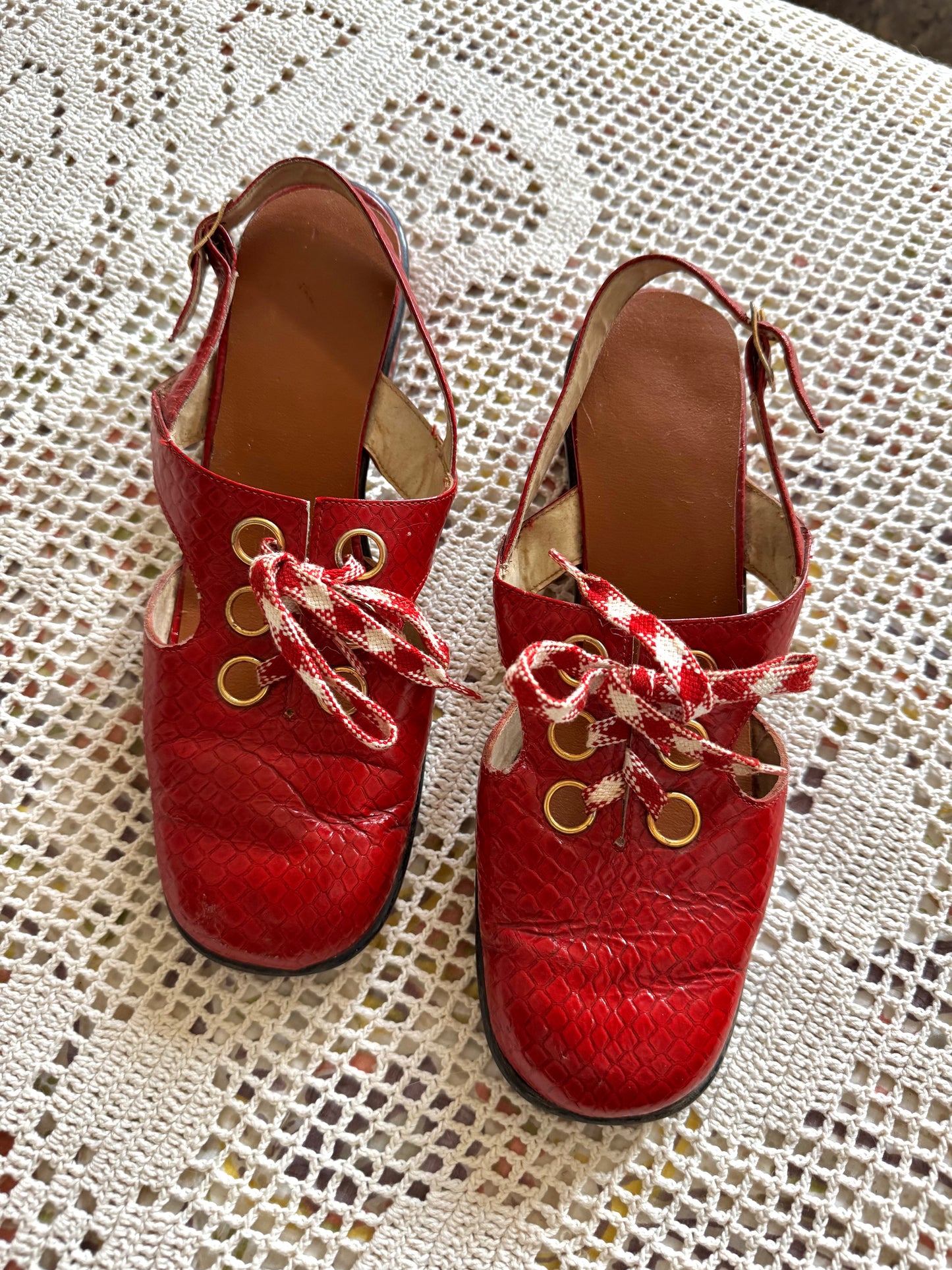 60’s Mod Patent Leather Red Slingback Loafers (W7)