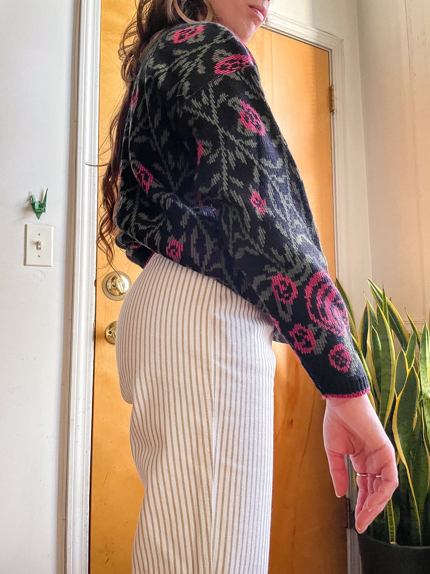 Vintage 80s Fractal Rose Print Pullover Sweater (M)