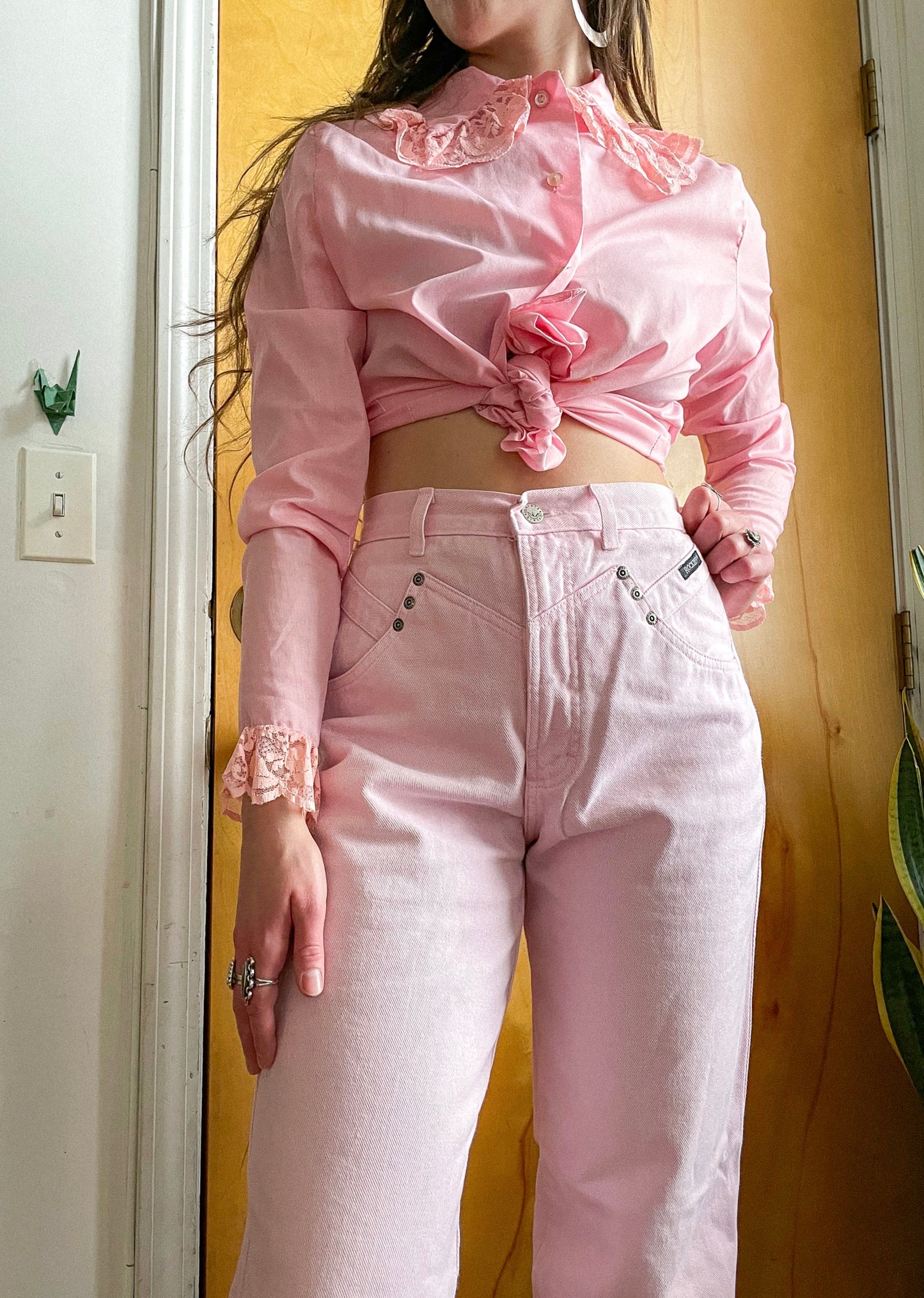 80s Pink Laced Western Button Down (M)