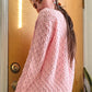 70s Bubblegum Pink Popcorn Knit Cardigan (M)