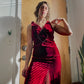 70s- 80s Crimson Red Crushed Velvet Gown (XXS-XS)