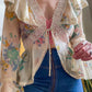 70s Semi Sheer Floral Blouse w/ Flutter Sleeves (S-M)