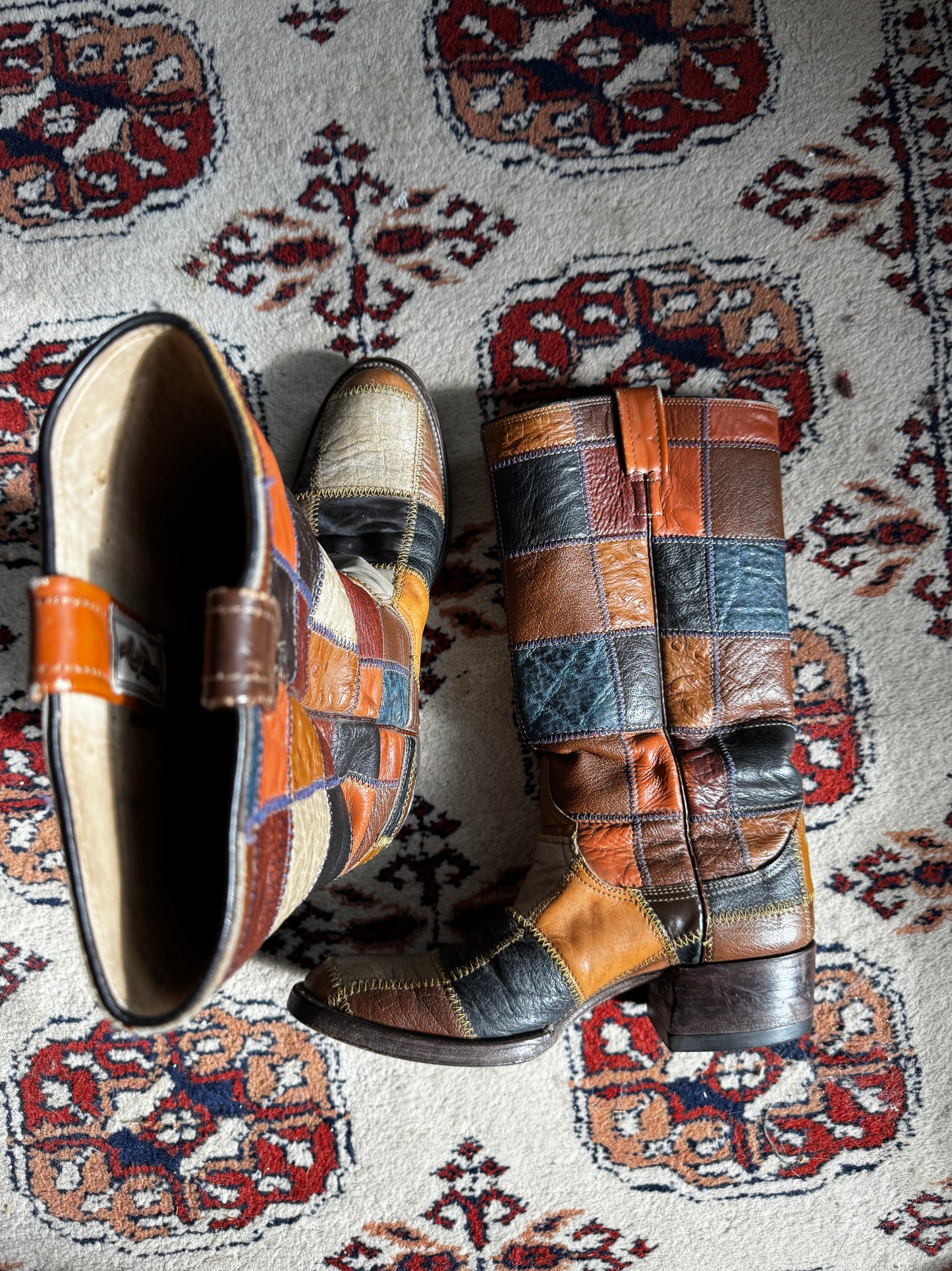 INSANE Rare 70s/80s Larry Mahan Patchwork Cowboy Boots (W9.5/M8)