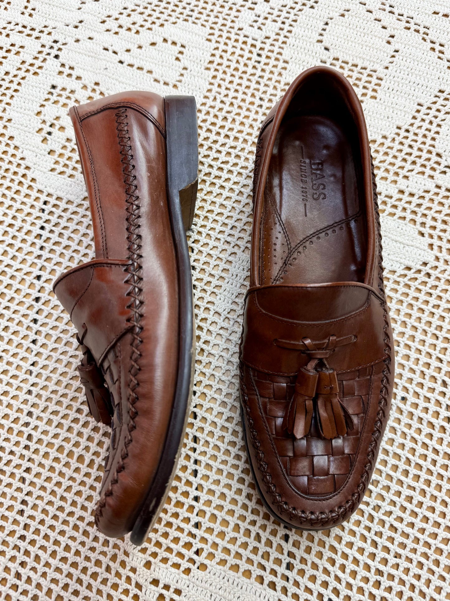Vintage Bass Brown Lattice Weave Loafers (M9.5)