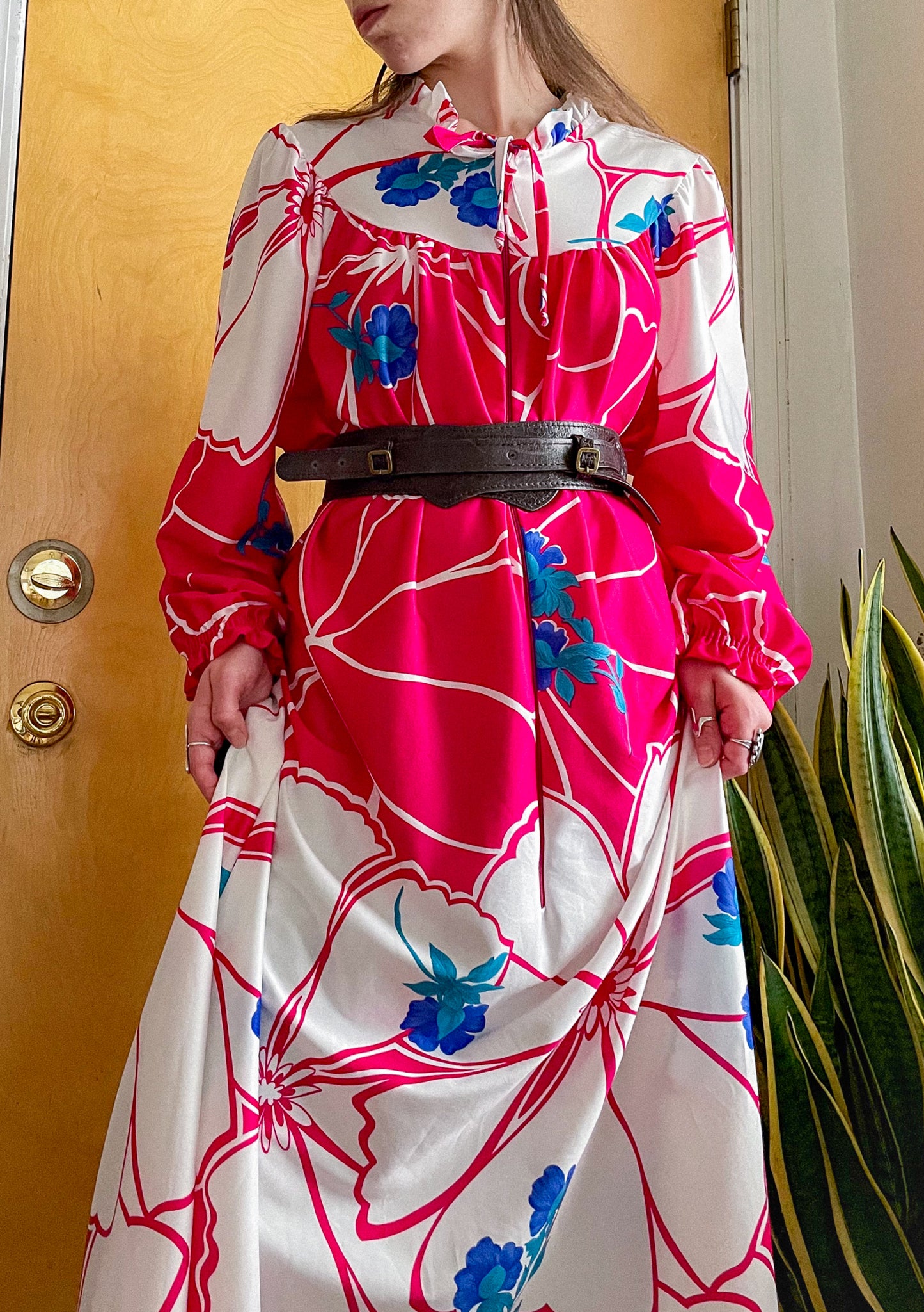 80s Hawaiian Flower Maxi House Dress (L-XL)