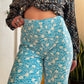 60s Double Knit Swirly Flower Printed Pants (M)