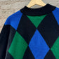 80s Color Block Harlequin Knit Micro Mini Sweater/Dress (M)