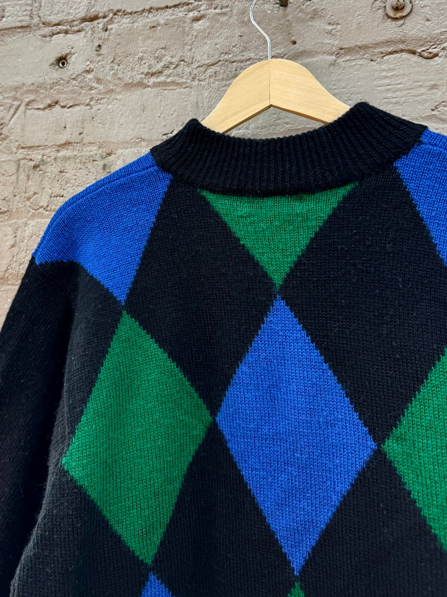80s Color Block Harlequin Knit Micro Mini Sweater/Dress (M)