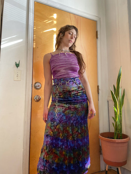 90s Crushed Velvet Iridescent Maxi Skirt (S)