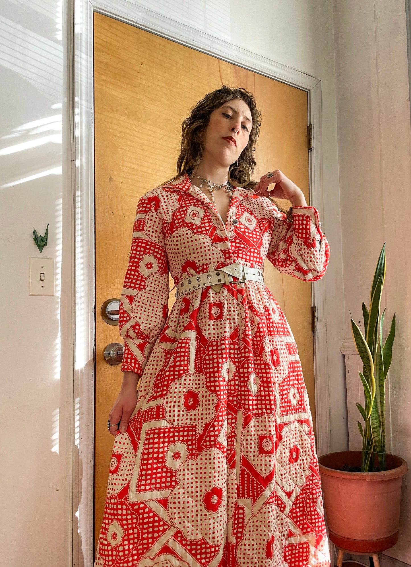 70s Trippy Quilted House Dress (XS-S)