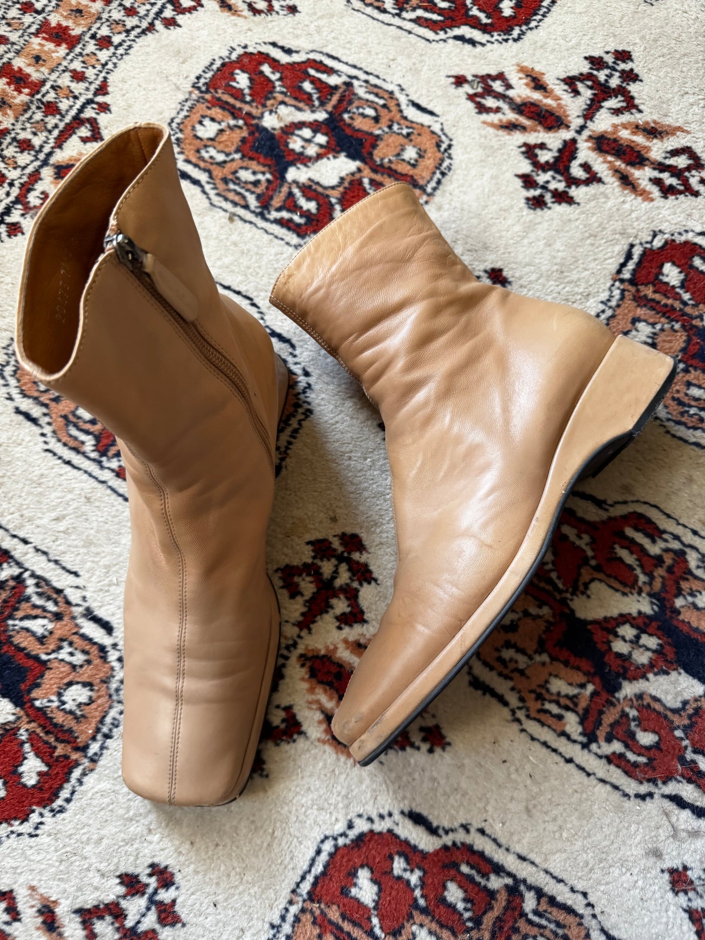 Vintage Soft Leather Square Toe Ankle Boots (10)