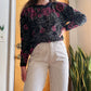 Vintage 80s Fractal Rose Print Pullover Sweater (M)