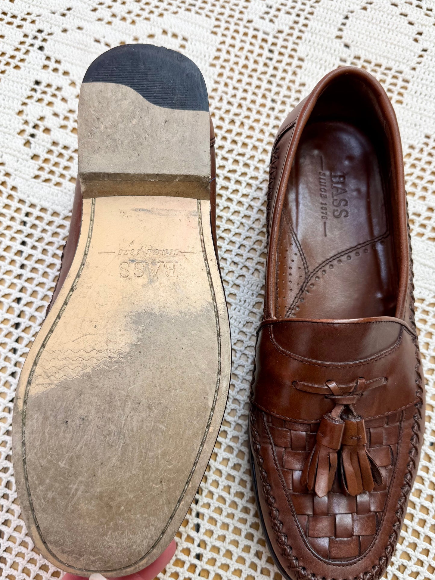 Vintage Bass Brown Lattice Weave Loafers (M9.5)
