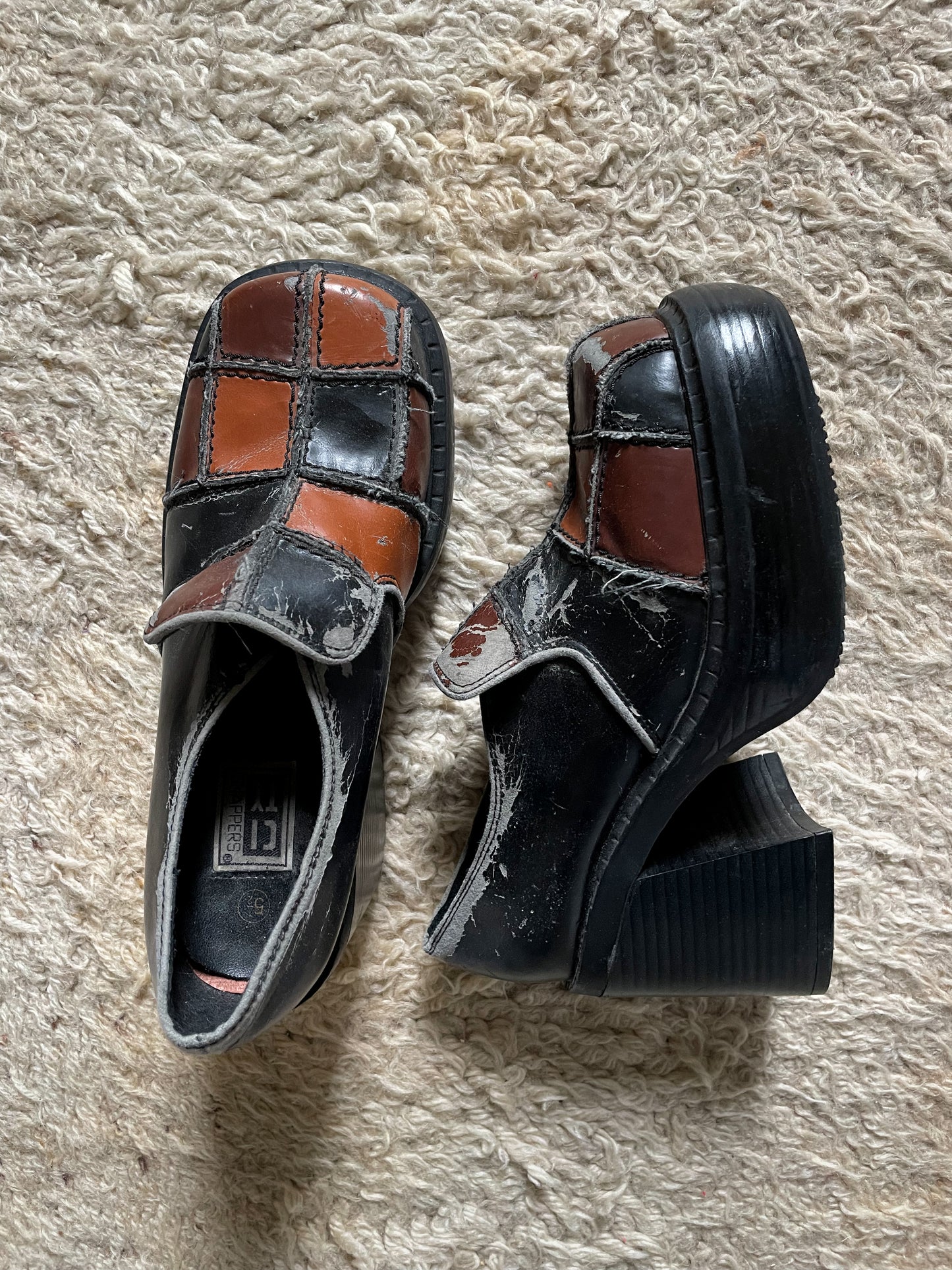 Rare Vintage 90’s Does 70’s Patchwork Platforms (5.5)