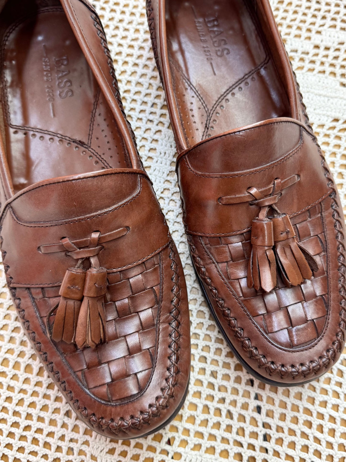 Vintage Bass Brown Lattice Weave Loafers (M9.5)