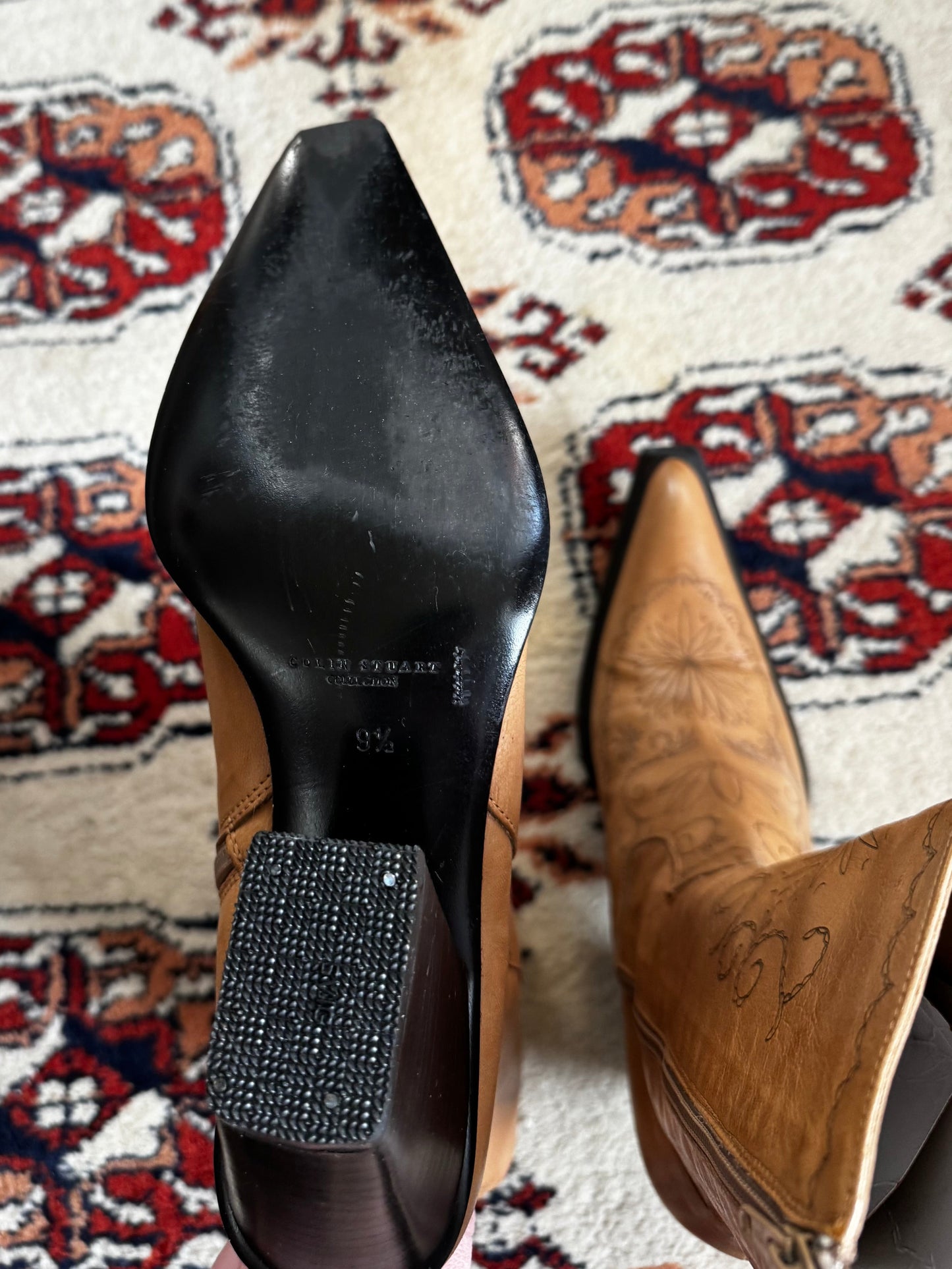 90's Embroidered Mid Calf Heeled Boots (W9.5)