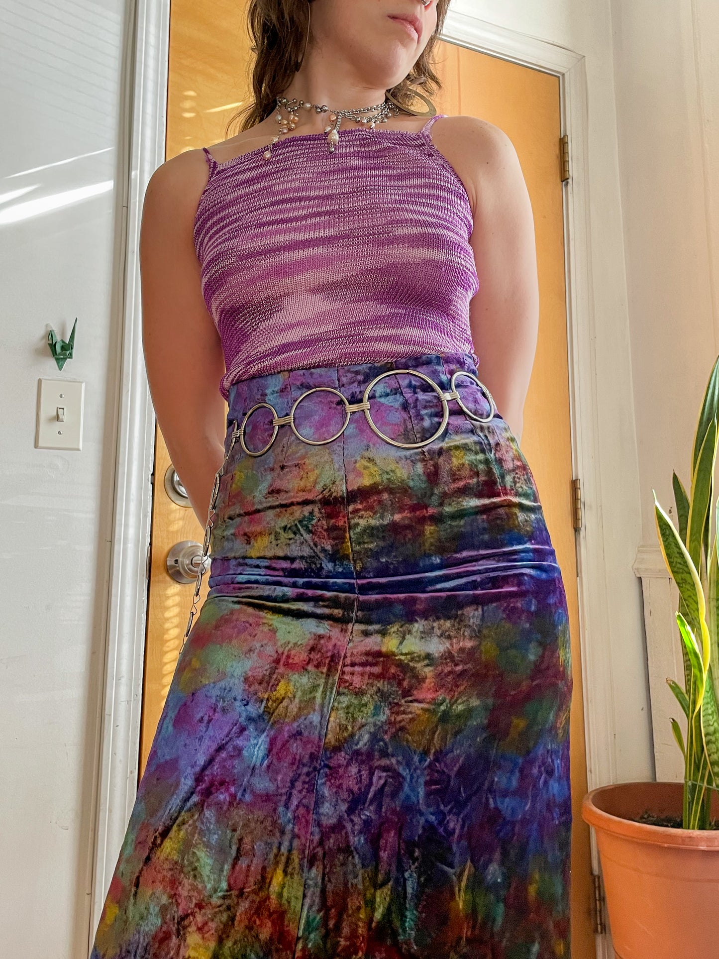 90s Crushed Velvet Iridescent Maxi Skirt (S)