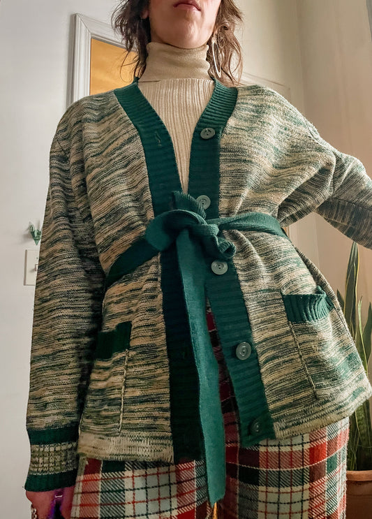 70’s Space Dye Cardigan w/ Tie Belt (L)