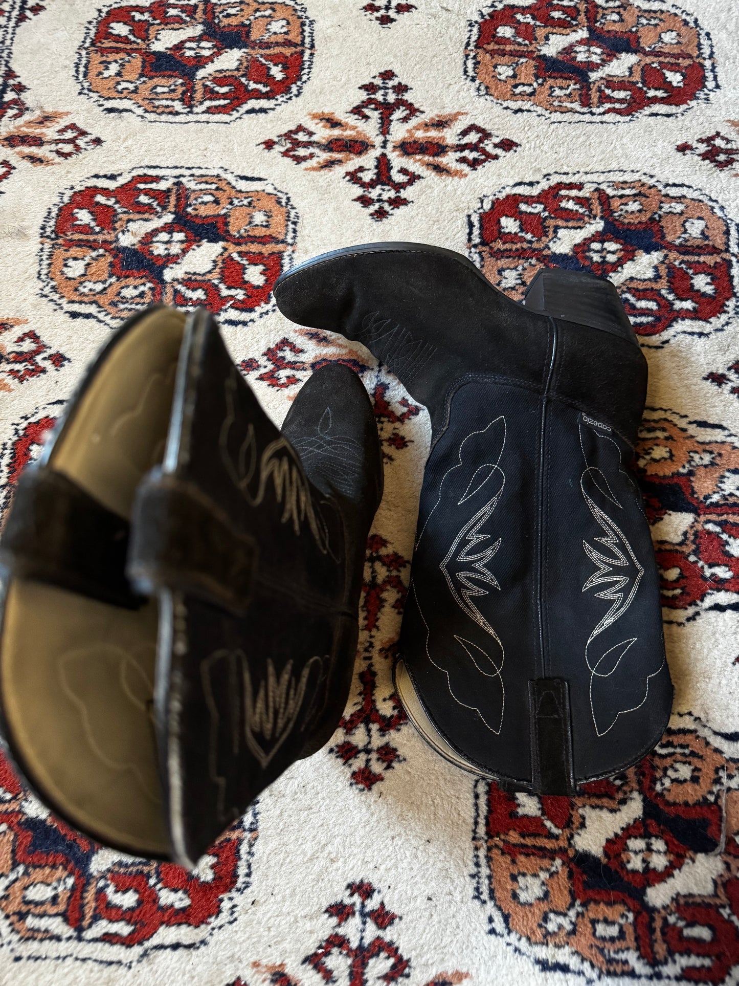 Vintage 80s Denim & Suede Heeled Cowboy Boots (8.5)