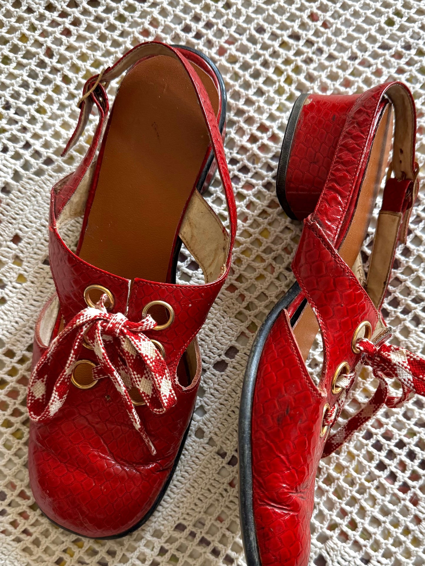 60’s Mod Patent Leather Red Slingback Loafers (W7)