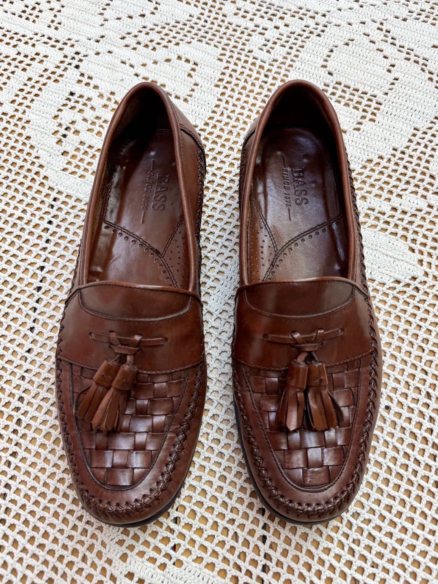 Vintage Bass Brown Lattice Weave Loafers (M9.5)