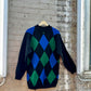 80s Color Block Harlequin Knit Micro Mini Sweater/Dress (M)