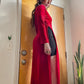 90s Red Velvet Long Sleeve Maxi w/ Open Sides (XS-M)