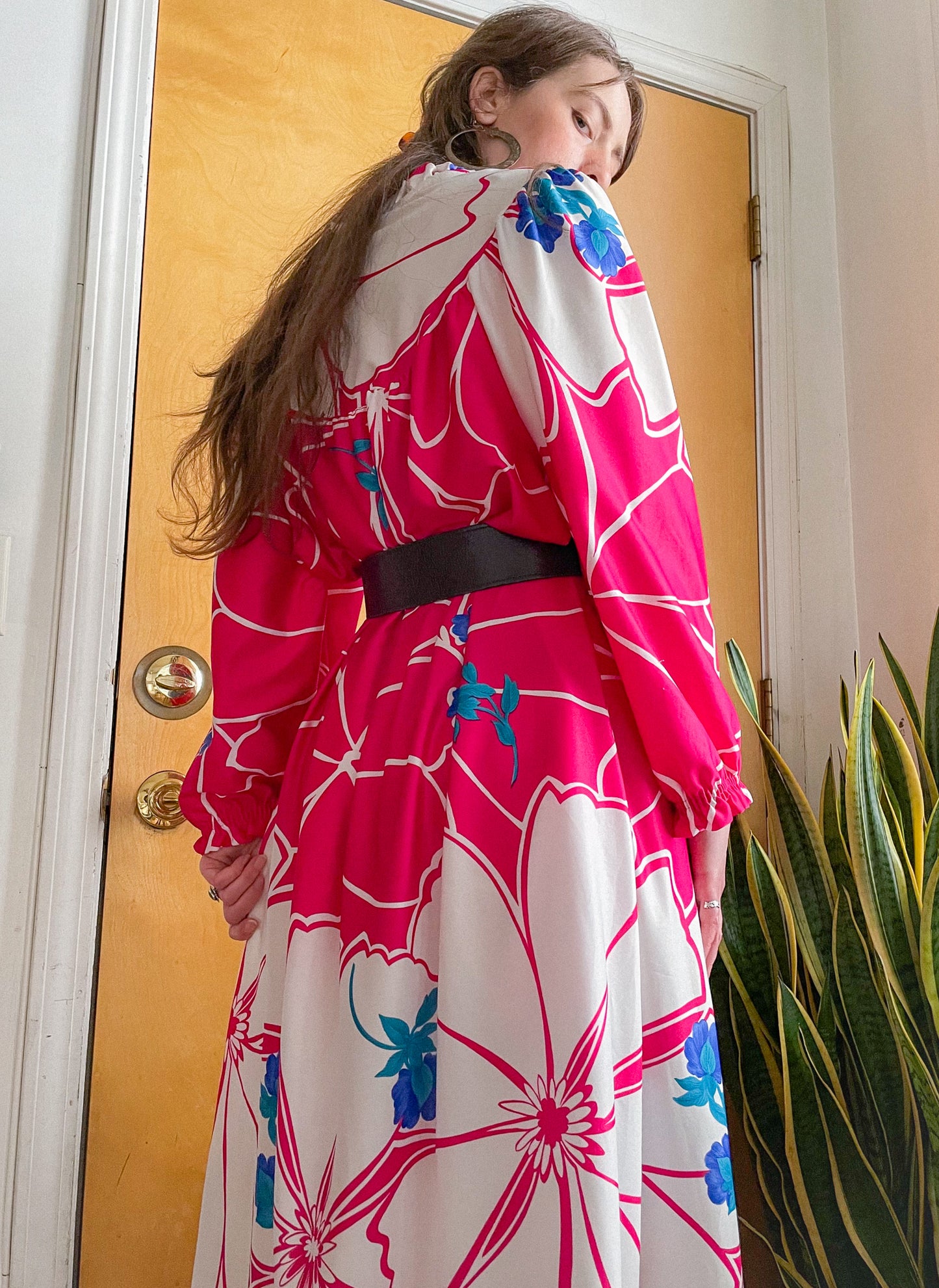 80s Hawaiian Flower Maxi House Dress (L-XL)