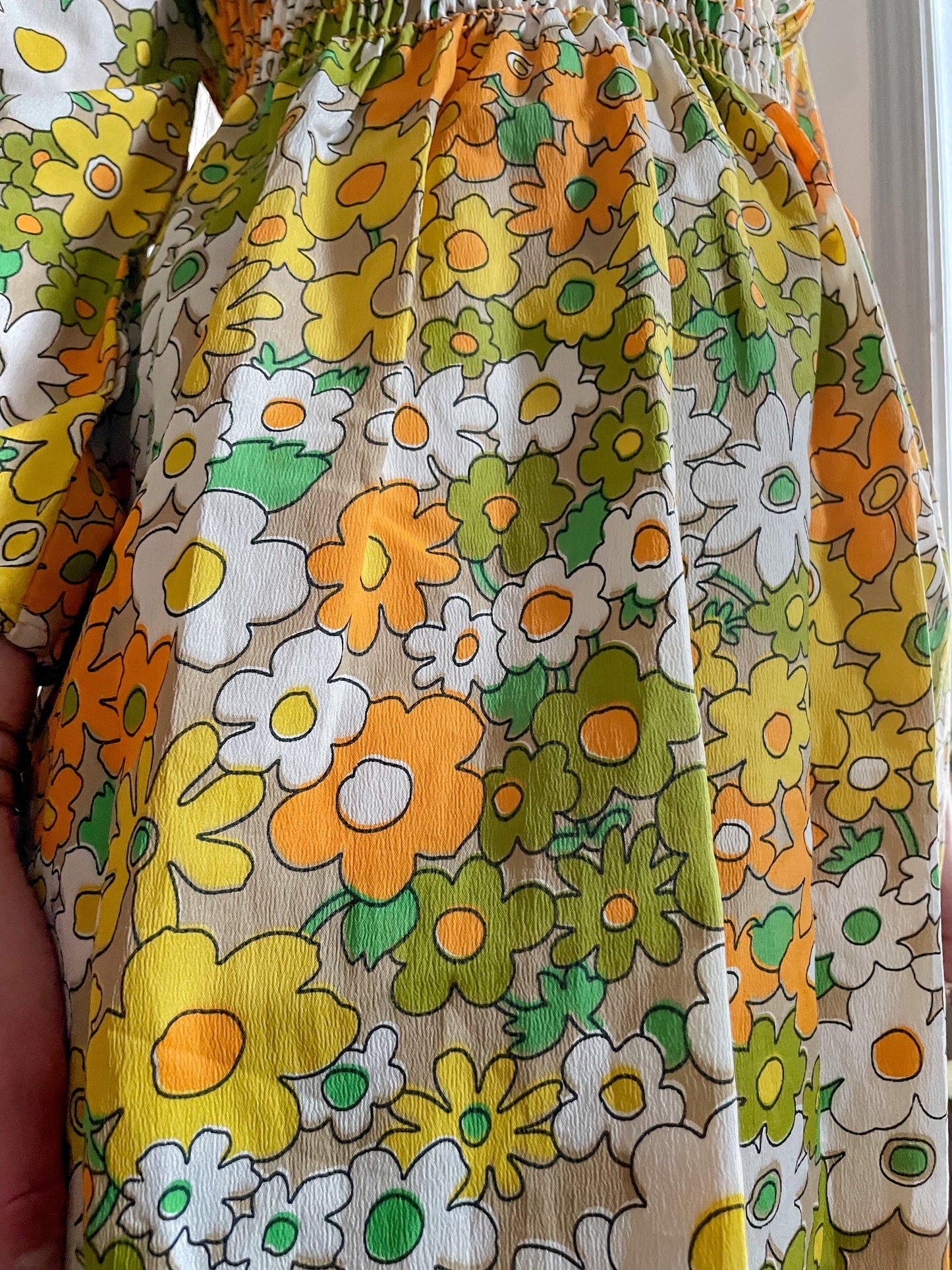 70s Dayglo Flower Power Barkcloth Mini (XXS -XS)