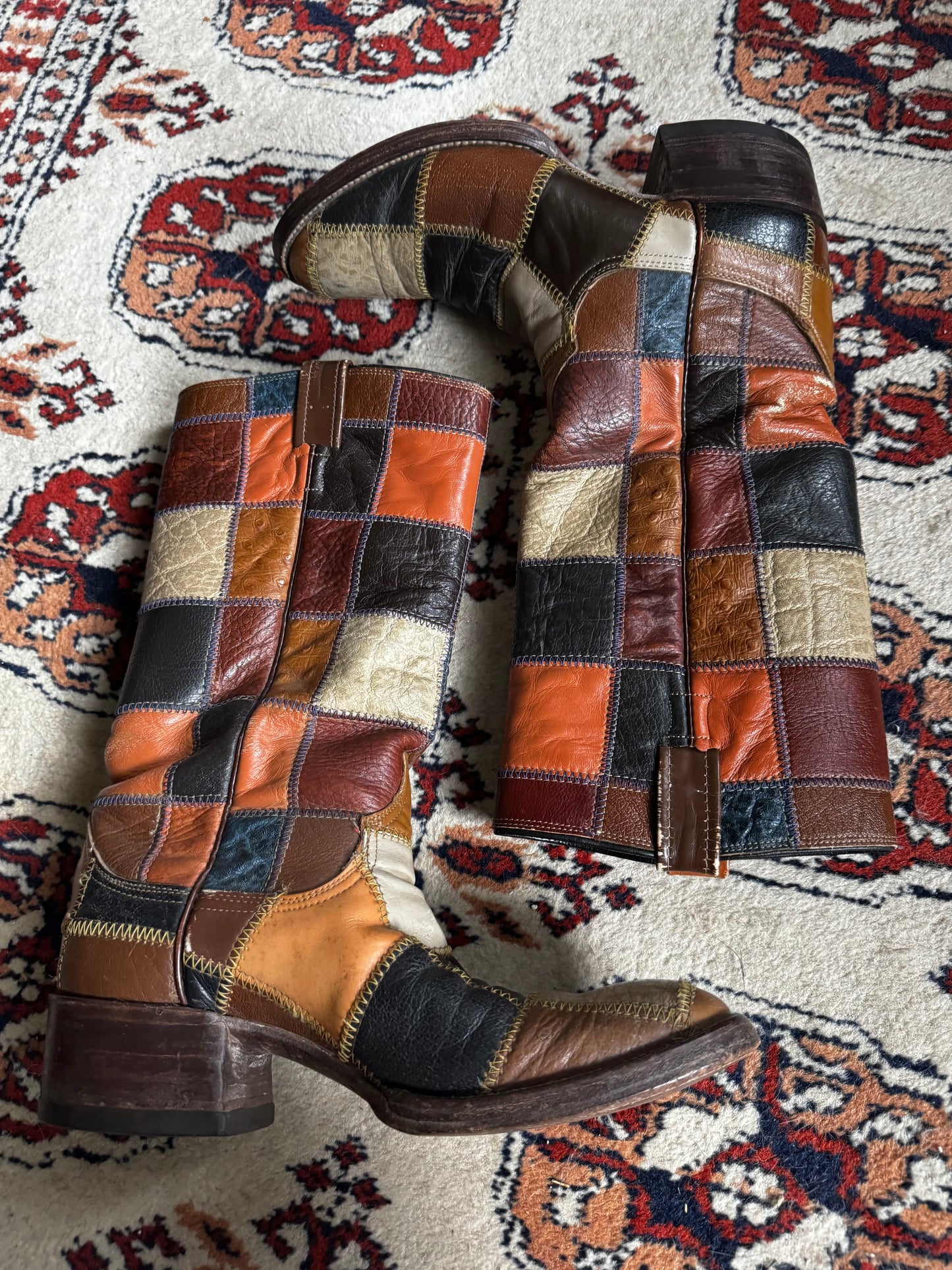 INSANE Rare 70s/80s Larry Mahan Patchwork Cowboy Boots (W9.5/M8)