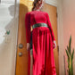 90s Red Velvet Long Sleeve Maxi w/ Open Sides (XS-M)