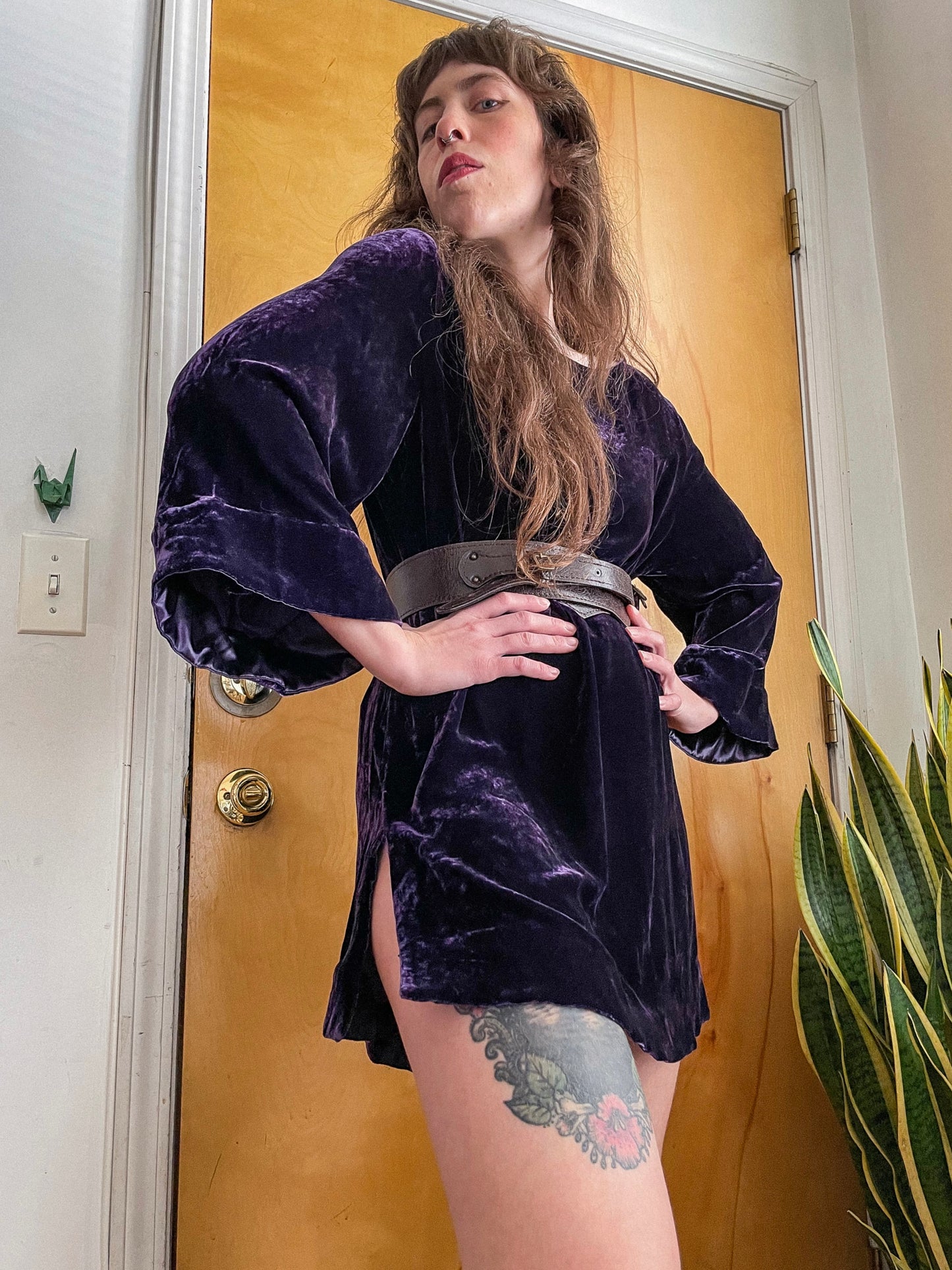 y2k Does 60s Purple Velvet Bell Sleeve Dress/Tunic (XS-L)