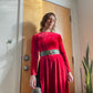 90s Red Velvet Long Sleeve Maxi w/ Open Sides (XS-M)