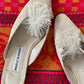 Vintage Cream Manolo Blahnik Mules w/ Pom (8- 8.5)